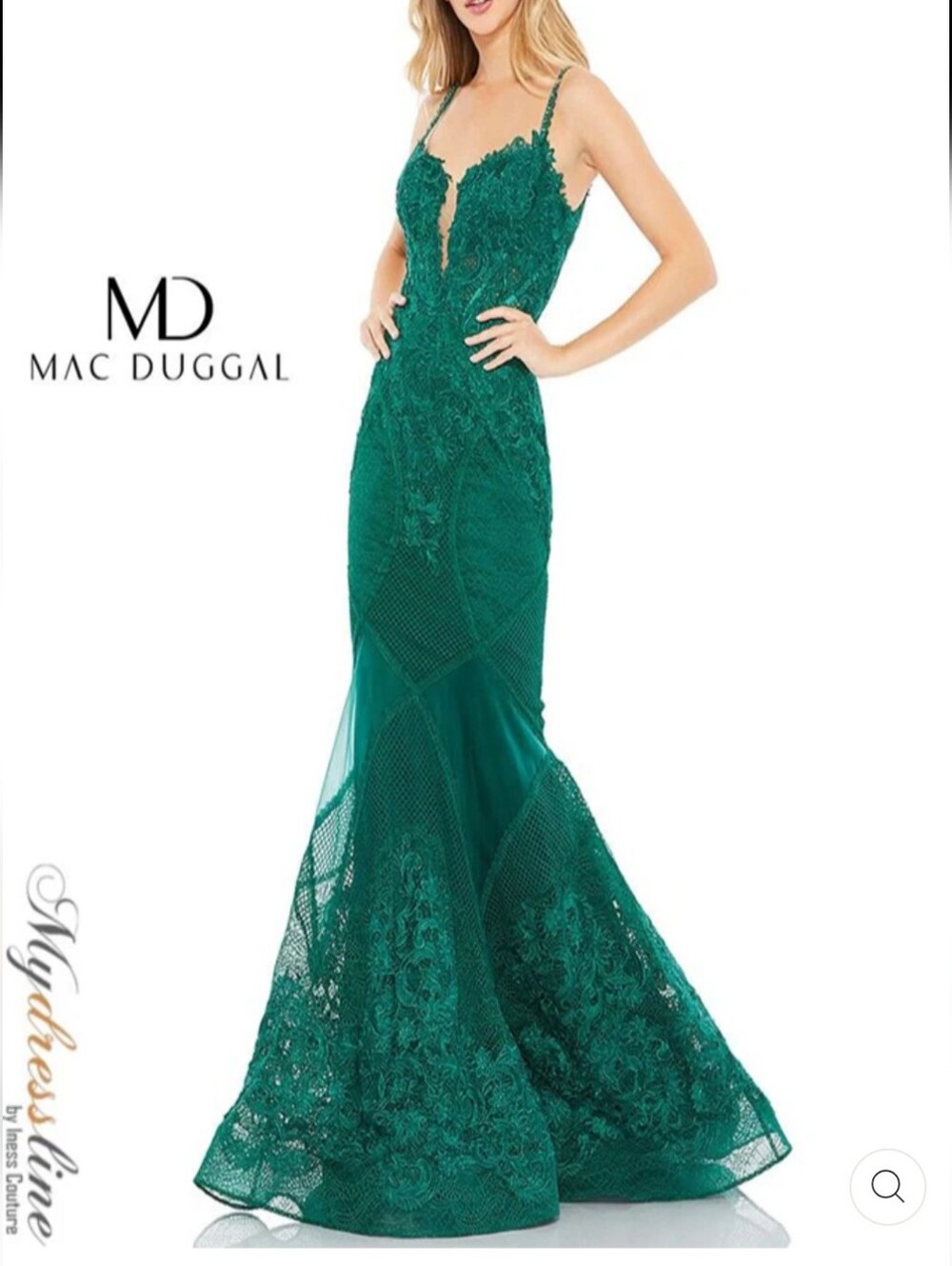 NWT $798 Mac Duggal Trumpet Embroideried Lace Gown In Emerald Green Sz 18